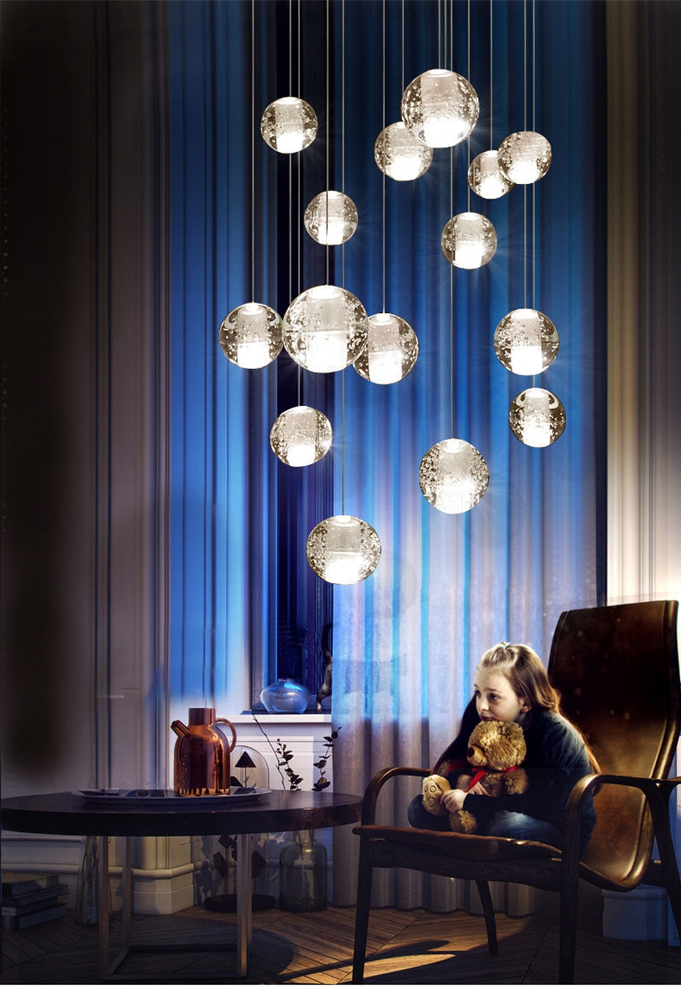 Crystal Spheres Cascade Chandelier